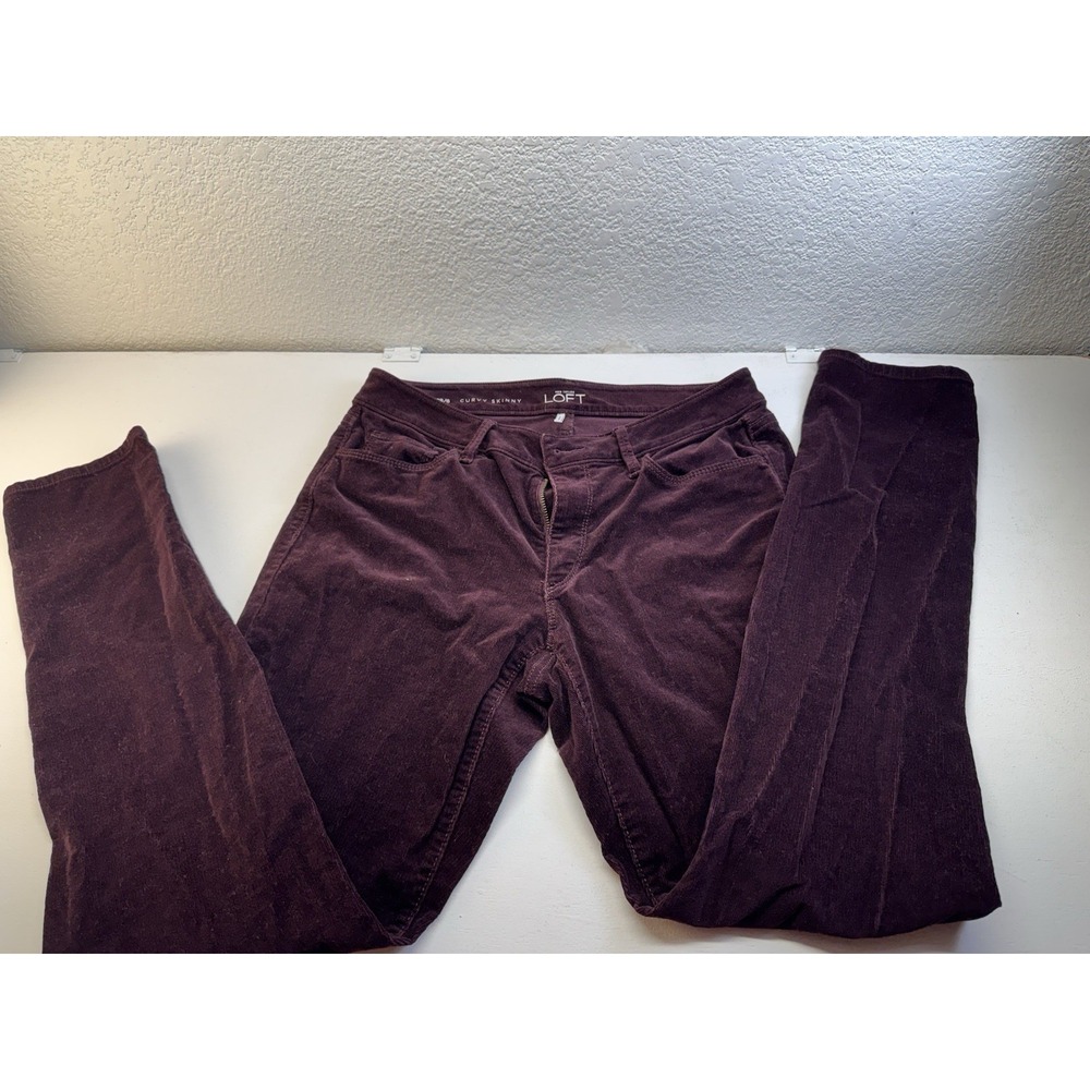 (270) LOFT Curvy Skinny Corduroy Pants Women Size 6 Burgundy Stretch 28x32